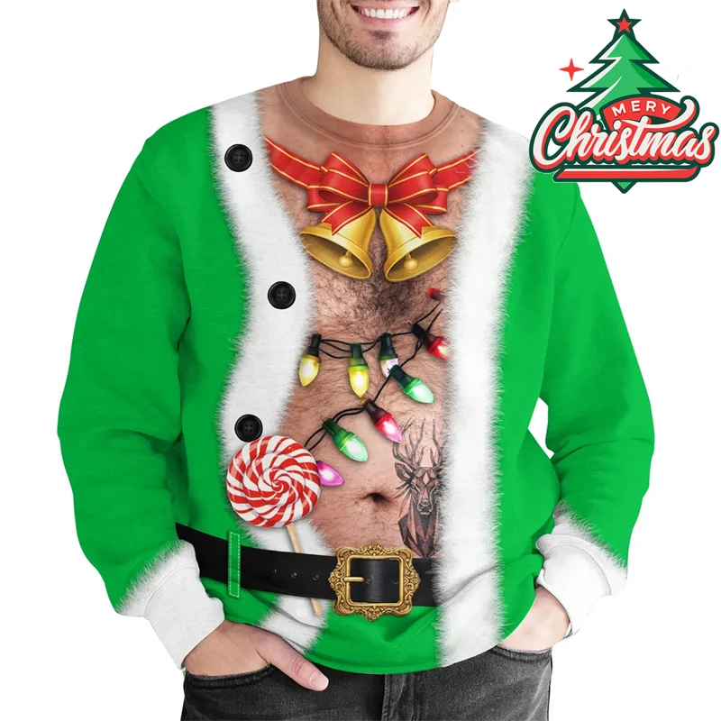 Funny Print Fake Muscle Ugly Christmas Sweater For Men Hip Hop Party Unique Pullover Ugly Sweater Xmas Clothing Personality Gift