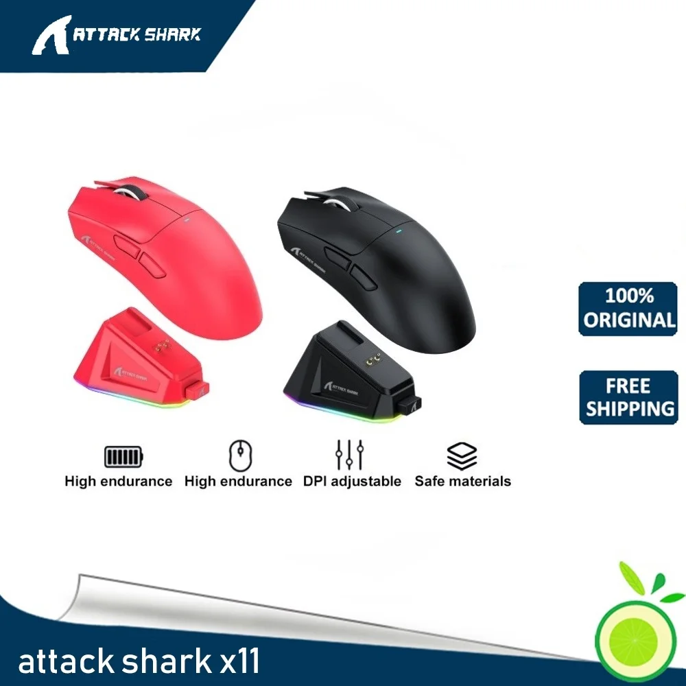 Attack Shark X11 Black Wireless Mouse ,Tri-Mode Connection 2.4GHz/Wired/Bluetooth PAW3311 22000DPI 400IPS RGB  PC Gaming Mouse