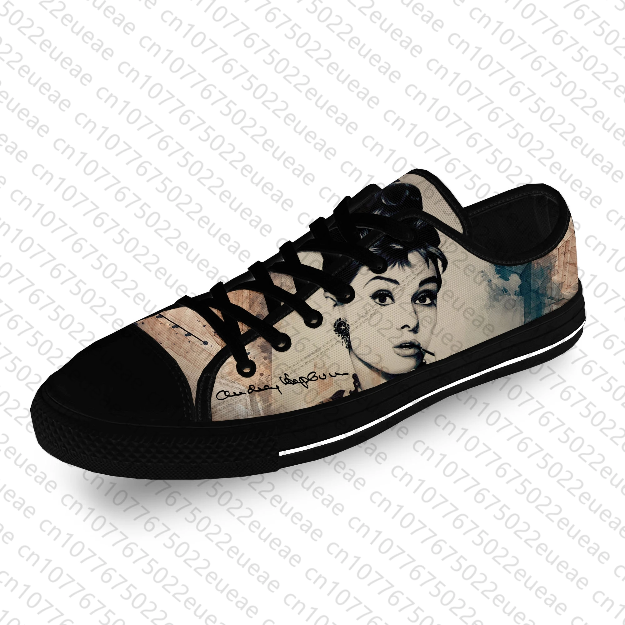 Movie Star Audrey Hepburn Cute Casual Cloth 3D Print Low Top Canvas Fashion Shoes Men Women Lightweight Breathable Sneakers