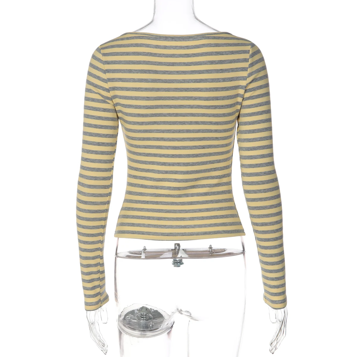 Hugcitar Gestreiftes Farbblock-Langarmshirt, Sexy Slim Fit Crop T-Shirt Top, Herbst Damenmode Kleidung, Streetwear, Party, Club – Detail 4
