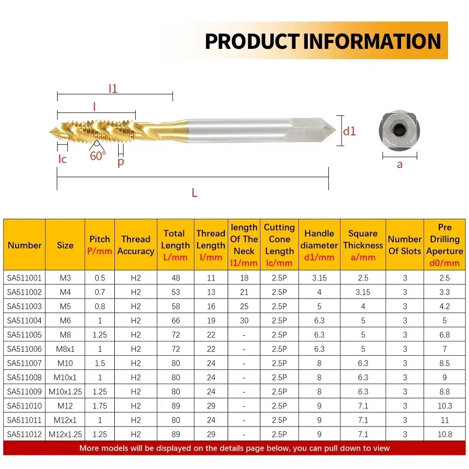 HSS Titanium Shank Spiral Point Plug Screw Tap Machine Thread Tap and Dies Metric Plug Tap For Metalworking Tools M3-M16