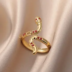 Zircon Snake Rings for Women Men Gothic Open Stainless Steel Ring Charming Vintage Animal Aesthetic Jewelry anillos mujer hombre