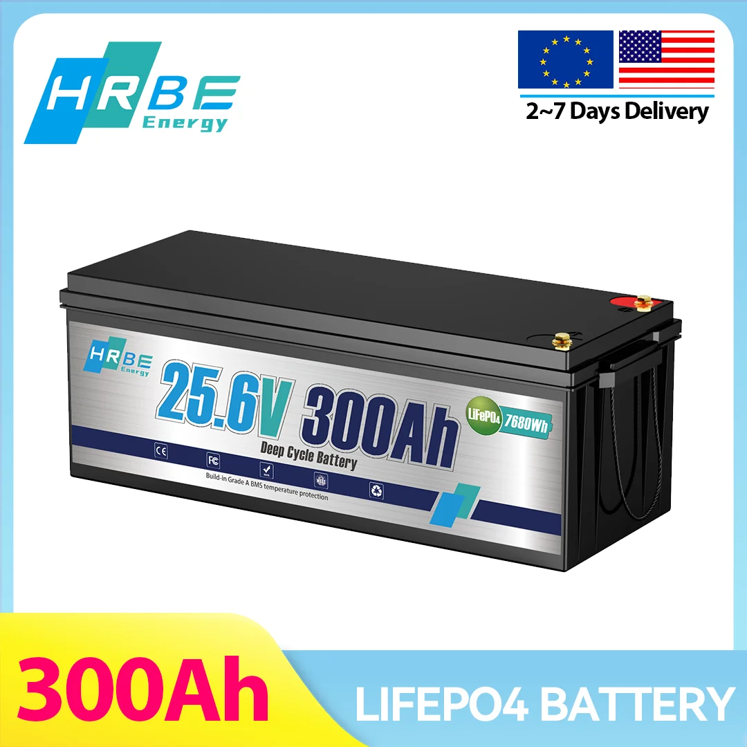 HRBEEnergy 24V 300Ah Lithium LiFePO4 Battery,200A BMS 7680W Lithium Iron Phosphate Battery for Solar Energy Storage,Backup Power