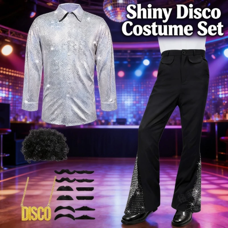 

2026 New Men's Disco Pants with Sequins 70s Retro Flared Pants Y2K Stage Performance Clothing Retro Casual Pants