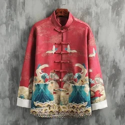 Outerwears Women's Jacket Spring and Autumn Chinese Style Tang Suit Crane Style Stand Collar Buckle Printing Hanfu  Jacket Coat