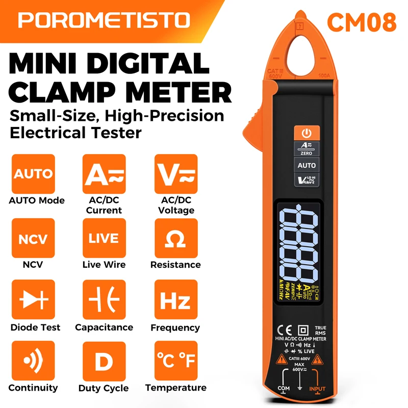 CM08 Digital Clamp Meter 1mA High-Precision Ammeter True RMS 6000 DC/AC 100A Car Current Voltmeter Cap Temp Hz Tester Multimeter