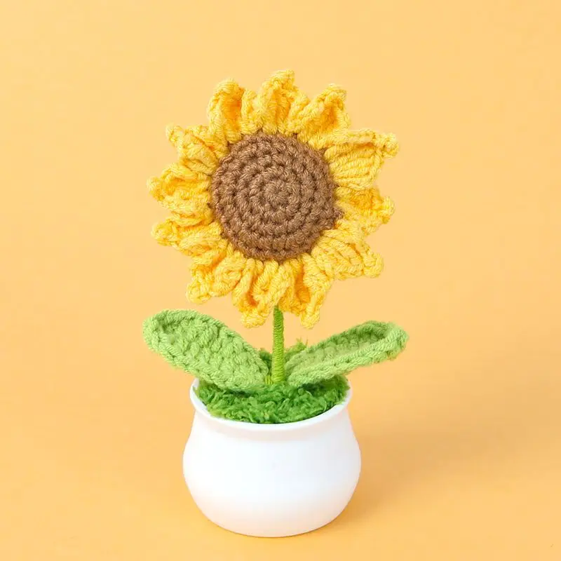 Słonecznik Trąbka w Doniczce, Roślina z Dzianiny, Urocze Zabawki, Brązowe Rośliny, Pluszowe Zabawki, Kreskówkowe Zabawki dla Chłopców i Dziewczynek, Prezent na Boże Narodzenie i Urodziny ﻿