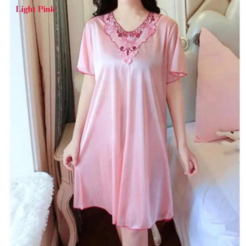 1 Pc Women Lace Stitching Loose Nightdress Summer Fashion Elegant Short Sleeve Pajamas Nightdress