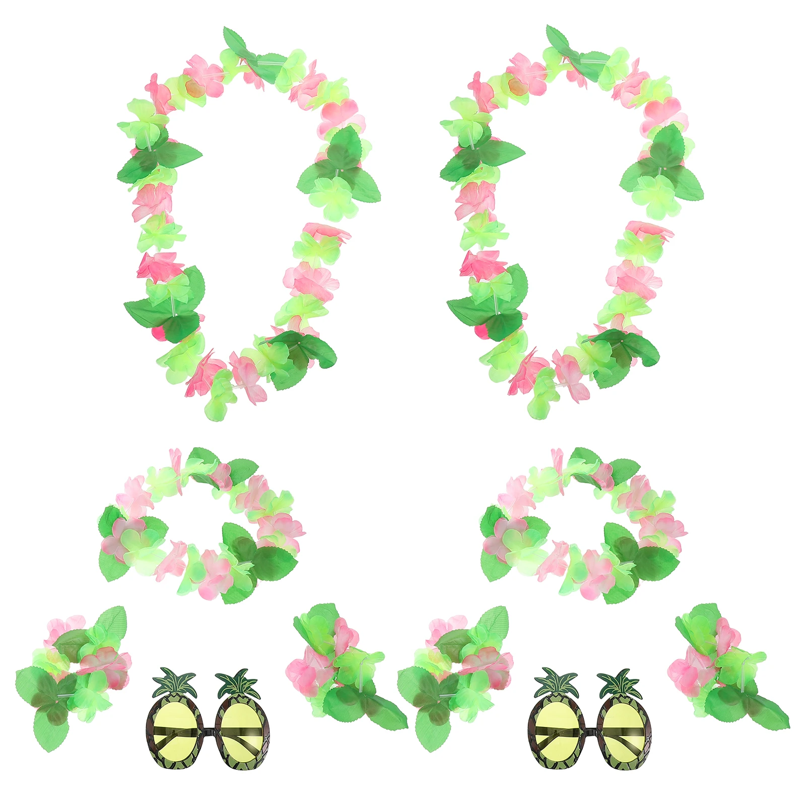 

10PCS Beach Vacation Outfit Hawaiian Accessories Green Leaf Crown Pineapple Glasses Tropical Decorations Luau Favors Summer