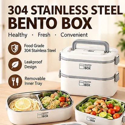 Double Layer 304 Stainless Steel Bento Box Leak Proof Lunch Box Portable Food Container for Office School Picnic