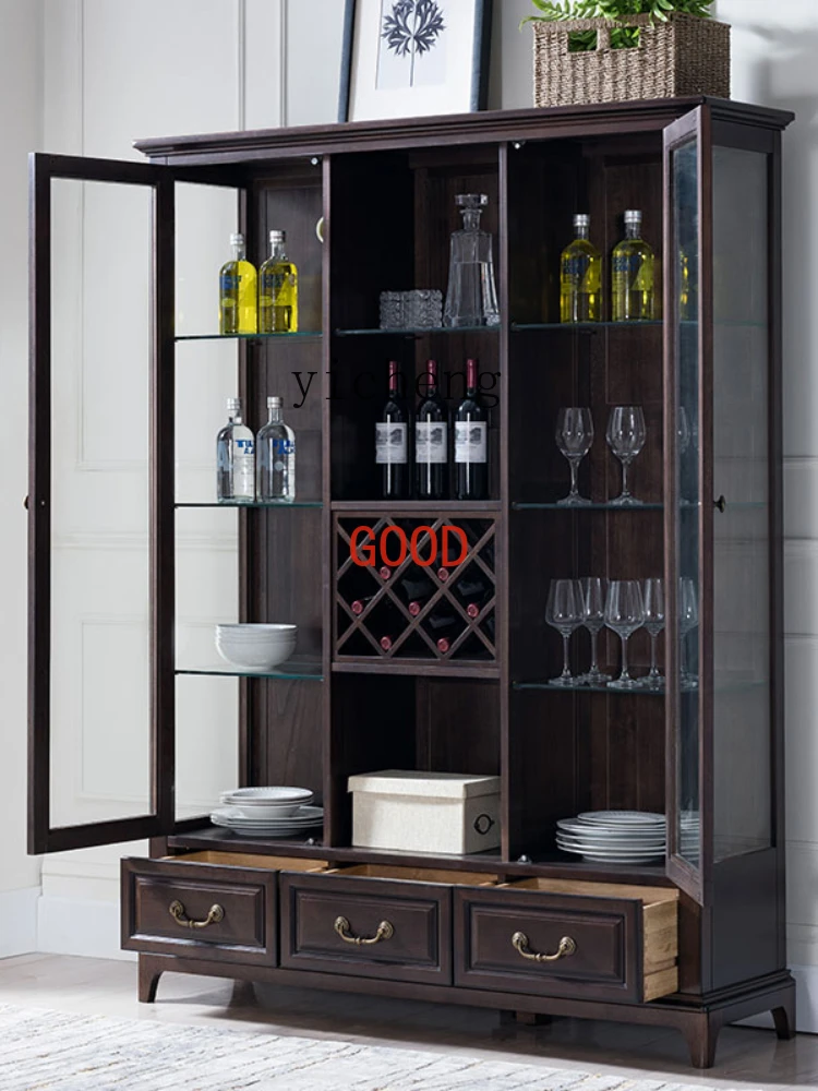 American Solid Wood Sideboard Simple Wall Kitchen Cabinet Double Door Wine Cooler Storage Rack