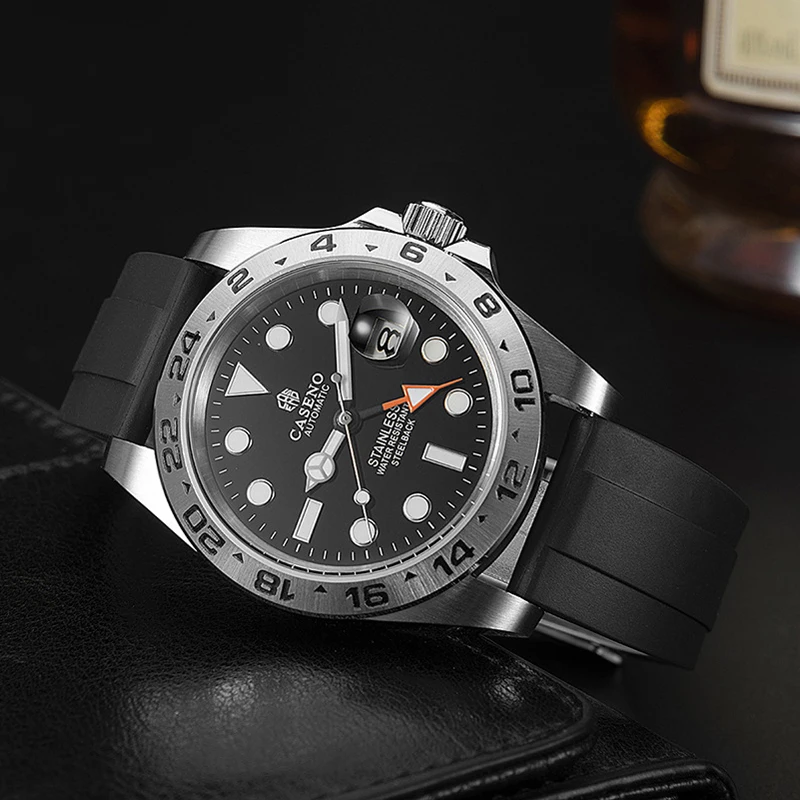 Orologi da uomo di lusso originali Movimento automatico Orologio meccanico a mano luminosa Cinturino in silicone Orologio da regalo maschile GMT impermeabile