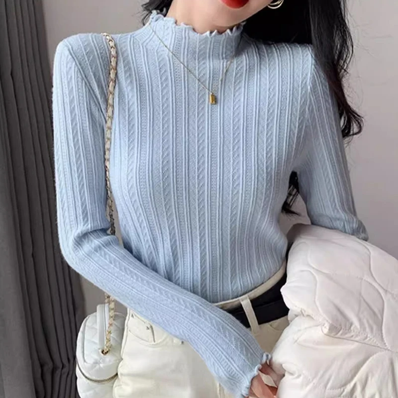 

2025 Fashion Autumn Winter Long Sleeve Women Mock Neck Sweater Casual Knitted Pullover Korean Fashion Slim Ladies Warm Tops