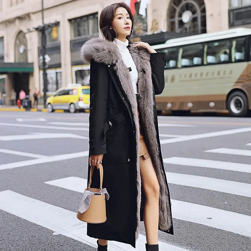 2024 Winter New Loose Style Overcoming Women's Detachable Fox Hair Collar Rex Rabbit Hair Inner Tank Thickened Long Fur Coat WLF