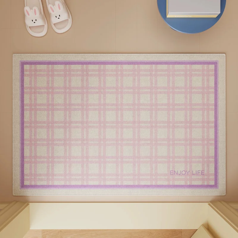 VIKAMA Purple Pink Gingham Plaid Area Rug Non Slip Washable Soft Doormat Entryway Kitchen Living Room Bedroom