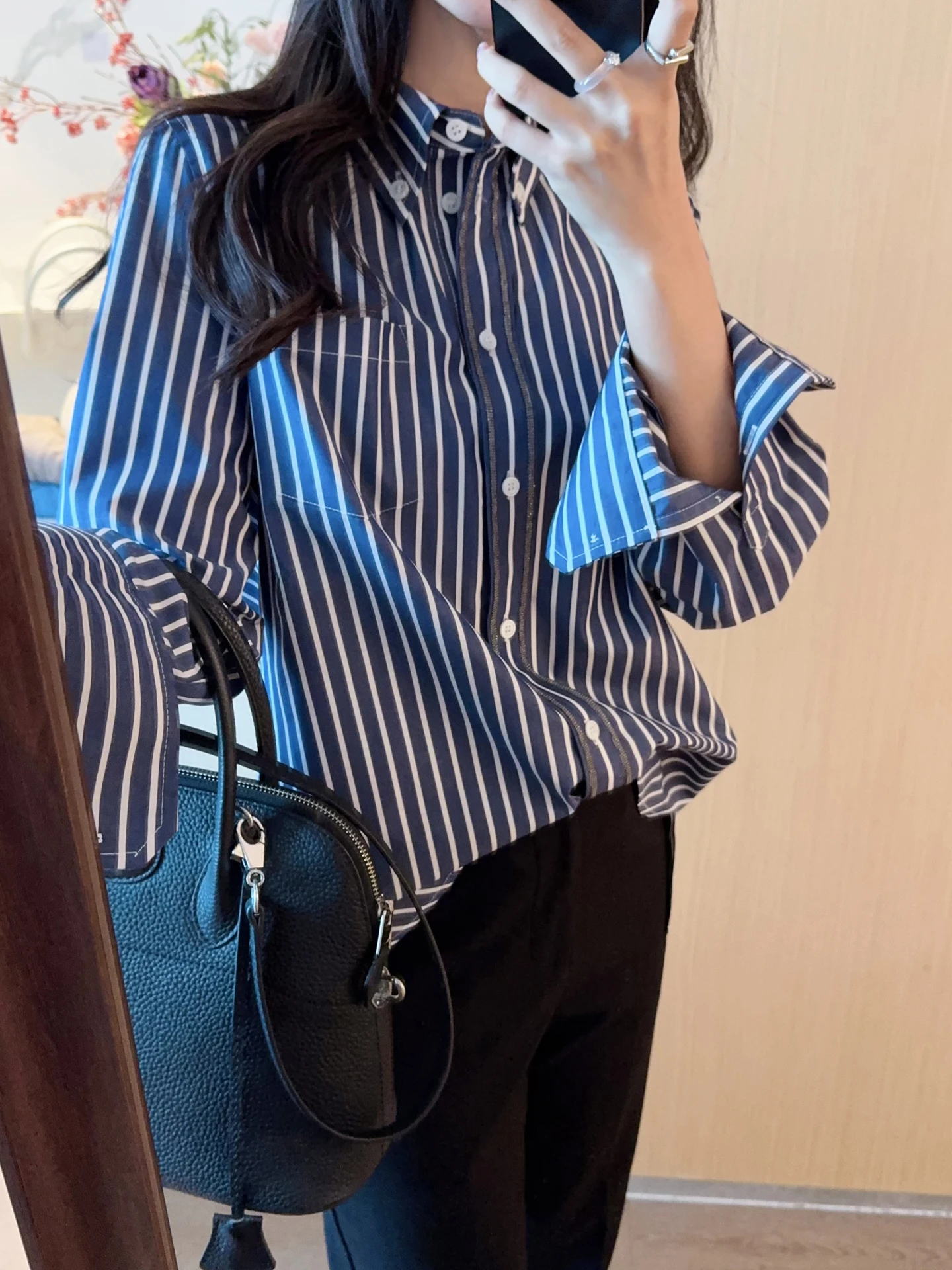 

Модная полосатая хлопковая рубашка G-Class свободного кроя с длинным рукавом, новинка ранней весны, украшенная заклепками BC, повседневный женский топ