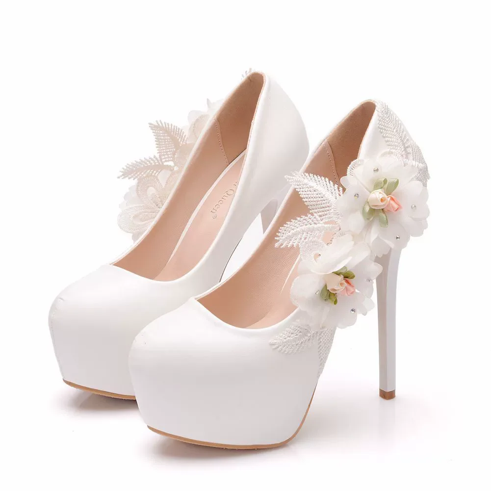 

Spring new round-toe rhinestone lace flower waterproof platform shoes banquet dress large size thin high-heeled women's shoes
