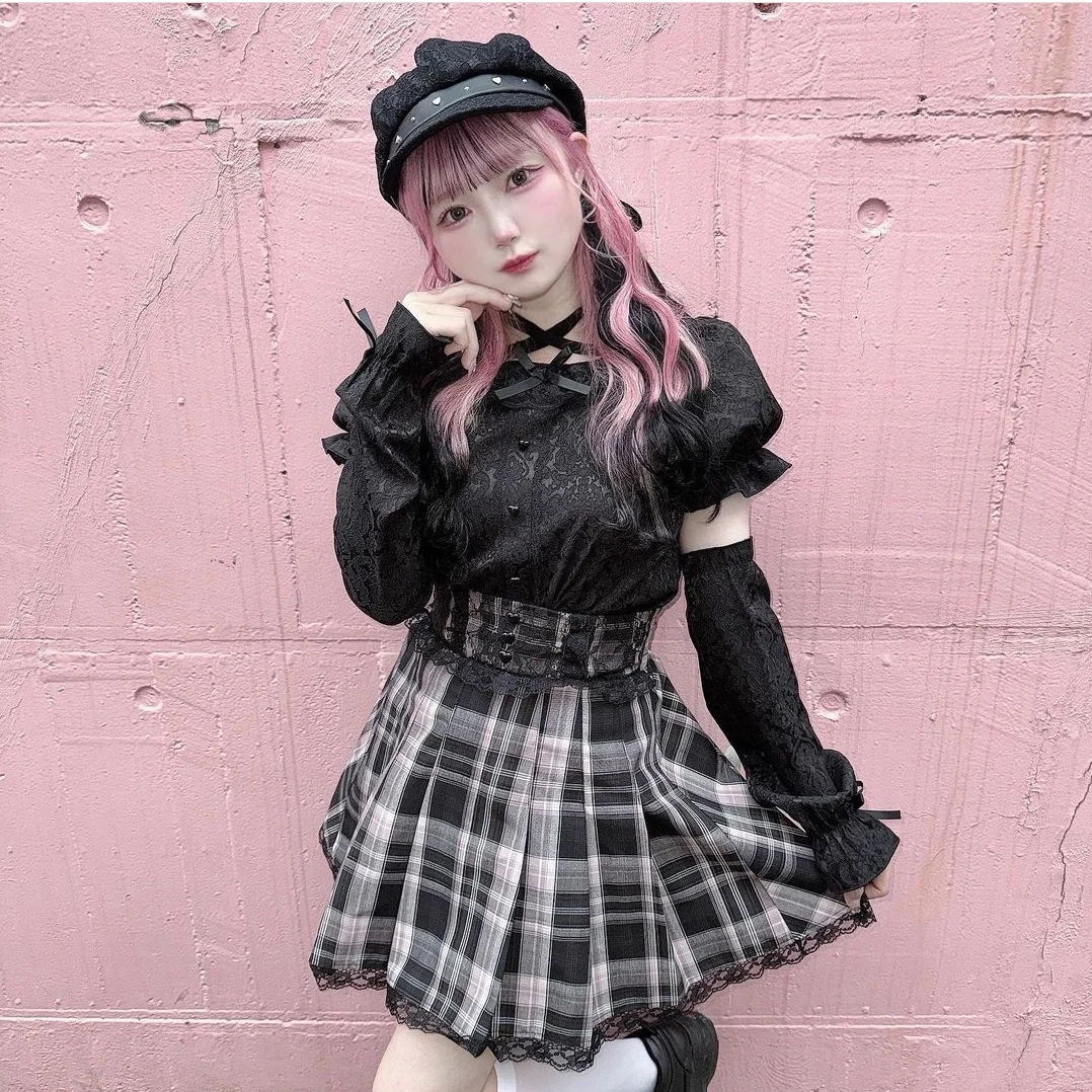 Imagem -02 - Top Feminino de Renda de Manga Curta Camisa Jacquard Lolita Blusas Finas Oversleeve Conjunto de Peças Mina Japonesa Novo Primavera