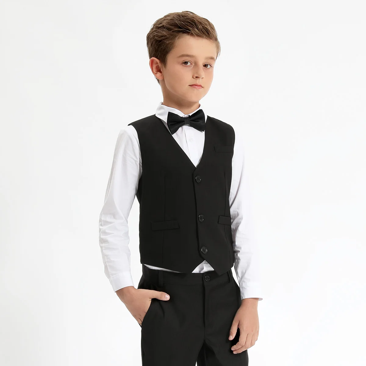 Schwarze Weste Jungen Kleid Anzug Kinder Blazer Kleinkind Hochzeit Formelle Klavier Performance Westen Kinder Schule Party Marine Kleidung – Detail 2