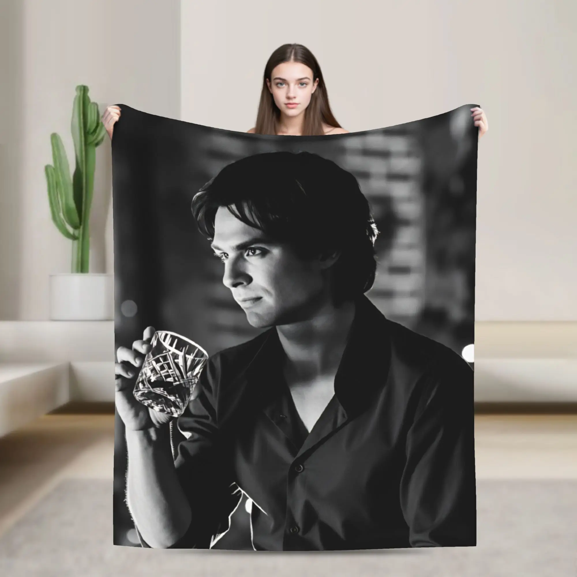 Warm Soft Blankets Travel Office Damon Salvatore Bedding Throws  Flannel Bedspread For Home Decor Novelty Sofa Bed Cover