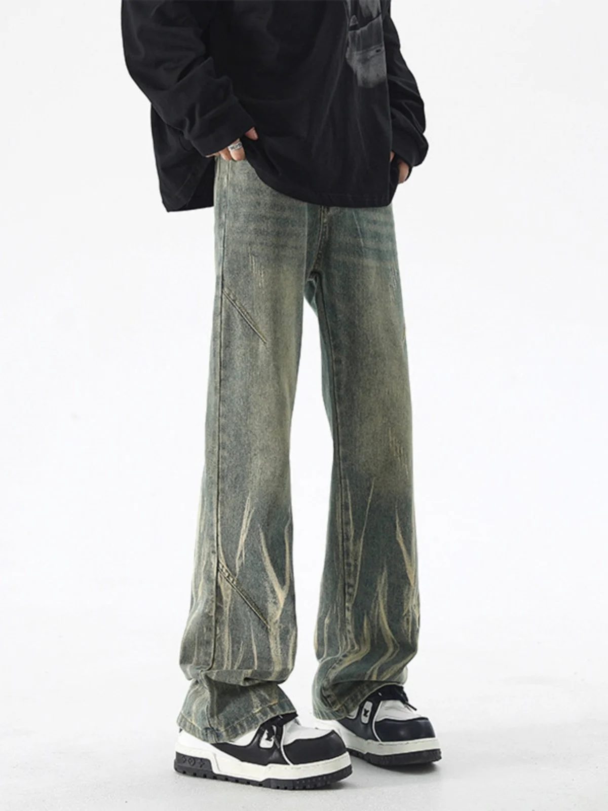 

Желтые джинсы прямого кроя для мужчин, с высокой талией, облегающие, в стиле High Street, осенняя коллекция, молодежные, модные, прочные, повседневные брюки