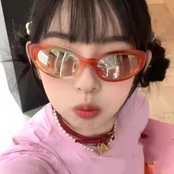 Millennium style candy colored sand black sunglasses American retro cat eye oval small frame Y2K UV resistant sunglasses