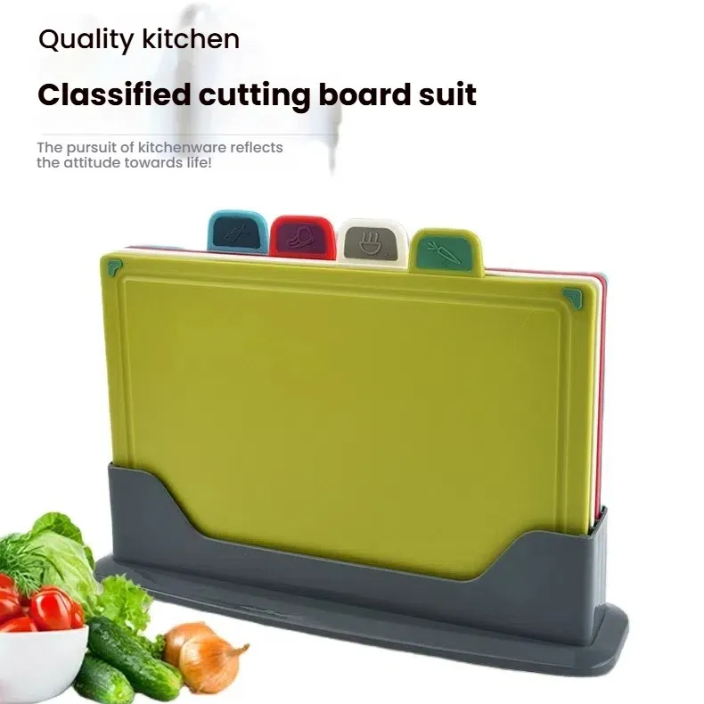 Cutting Boards with Holder 4pcs Sets for Kitchen Anti Bacterium Plastic Chopping Block Plastic Dishwasher Safe Kitchen Tools