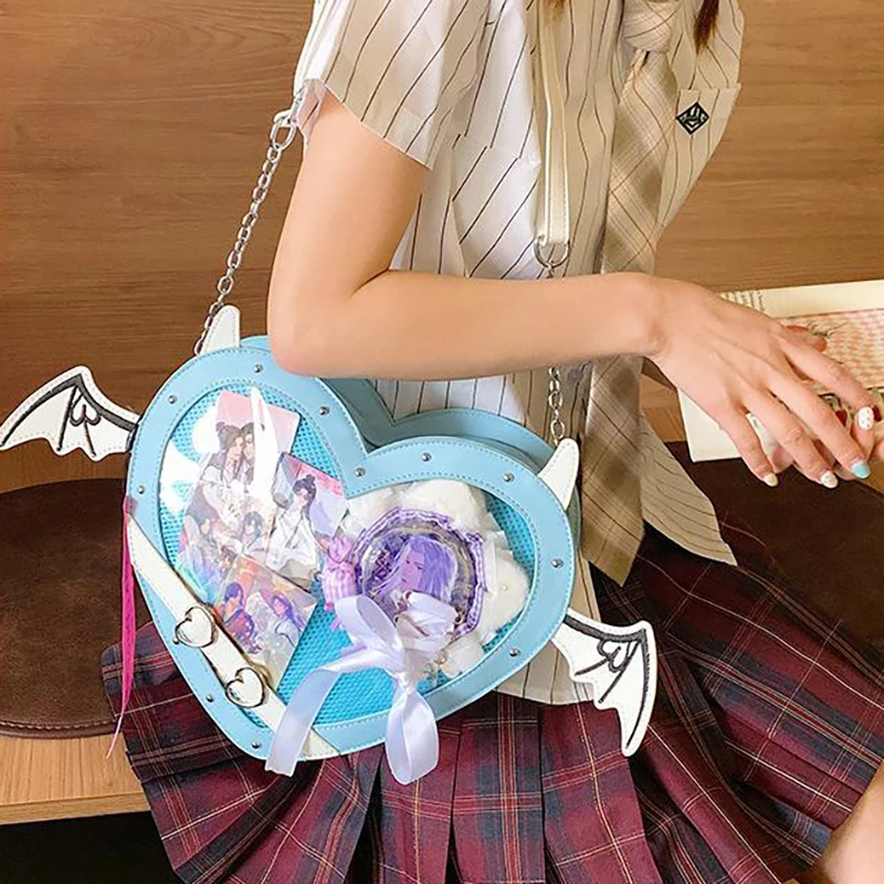 

HAEX Y2K Women Ita Bags Fashion Aesthetic Punk Heart Shaped Designer Crossbody Shoulder Bag Lolita Ribbon Bow Demon Bolso Mujer