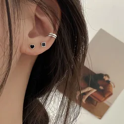 Pendientes de tuerca geométricos chapados en plata para hombre y mujer, joyería versátil para Piercing, color negro