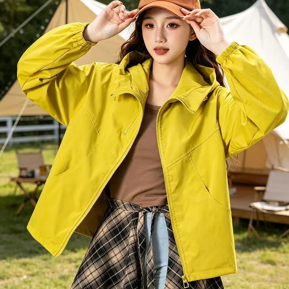 Women's high-end top jacket popular jacket short jacket loose 2026 spring tooling hooded age reduction