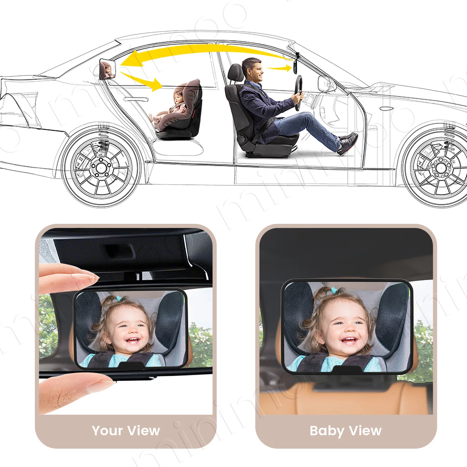 360 ° مرآة سيارة للأطفال قابلة للدوران مع تصميم عريض ومقاوم للكسر للمراقبة الآمنة للرضع ذو الوجه الخلفي #6