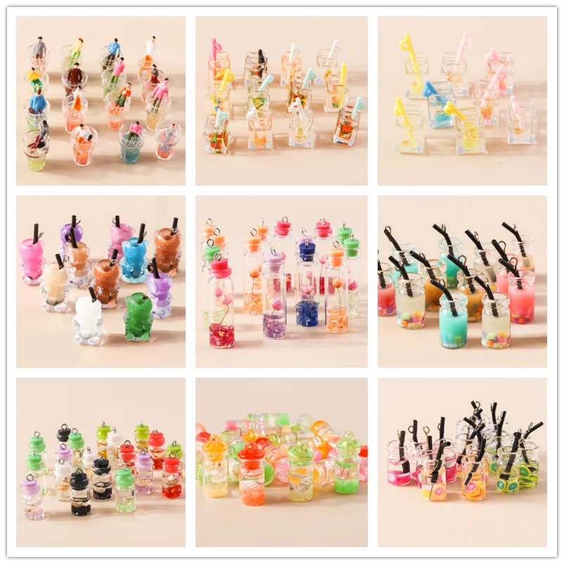 10pcs Milk Tea Cup Conch Shell Glass Bottle Charms Diy Wishing Drifting Bottle Pendant for Keychain Bracelet DIY Jewelry Making