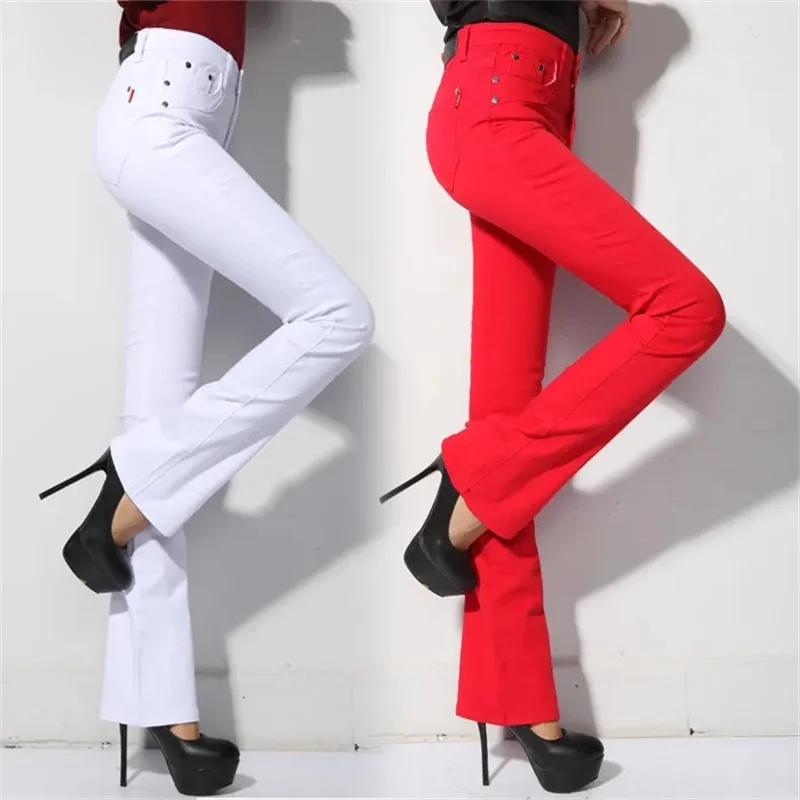 Primavera outono branco denim micro-flare calças femininas estudantes versão coreana é calças de perna larga moda casual leggings jj999