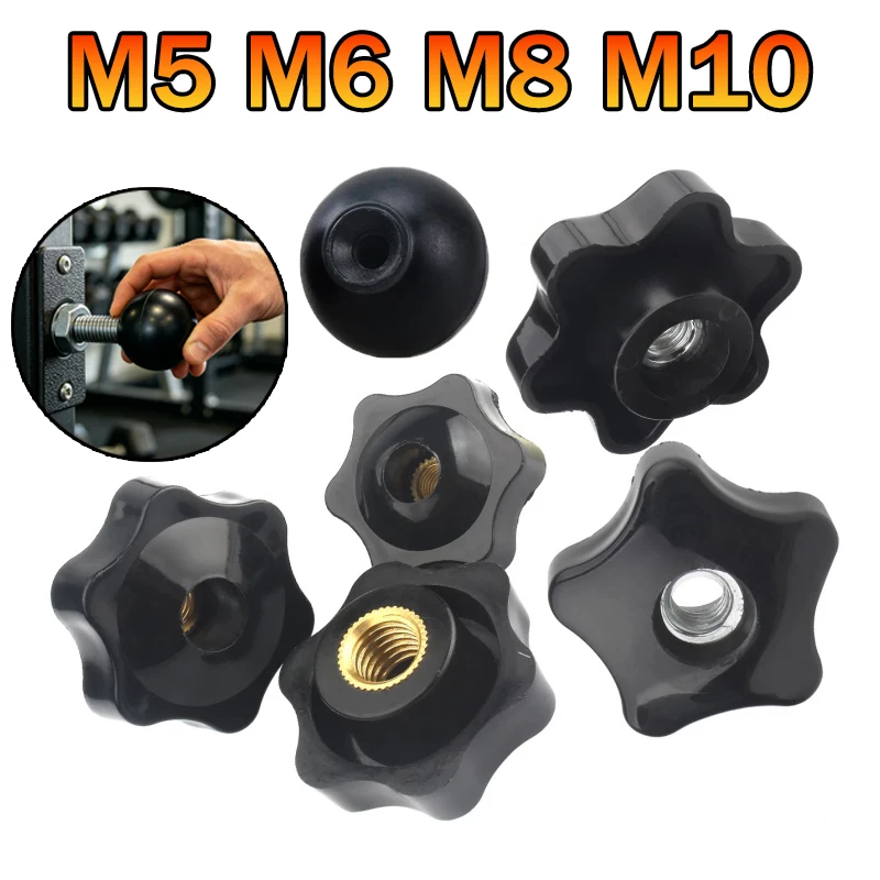 M5 M6 M8 M10 Plum Hand Tighten Nuts Handle Thread Mechanical Black Thumb Nut Clamping Knob Manual Ball Head Nuts Perforated