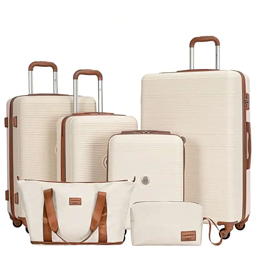 6 Piece Hardshell Luggage Set Hardside Lightweight Suitcase With TSA Lock Spinner Wheels