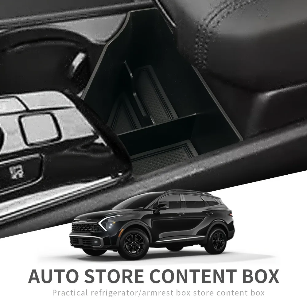 Zwarte ABS Auto Centrale Armsteun Box Opbergdoos Interieur Refit Accessoires Voor KIA Sportage NQ5 2021-2023 Verborgen Muntbakopslag