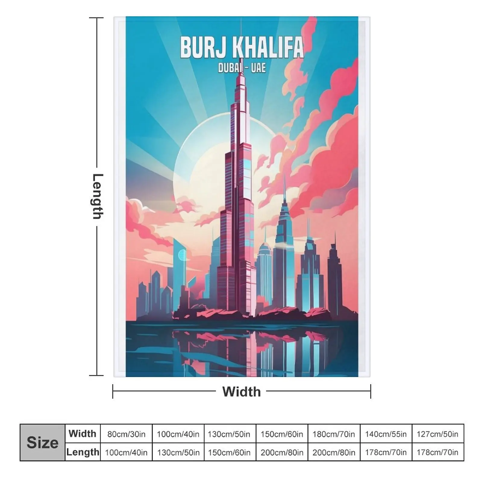 Burj Khalifa in Dubai, UAE travel poster Throw Blanket Tourist Winter beds Retros Blankets