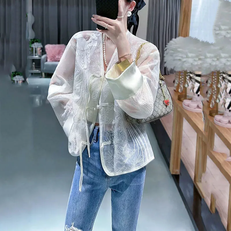 

Embroidery Chinese Women Cardigan 2024New Summer Top National Style Sun Protection Coat Y2K Female Thin Improved Daily Tangsuits