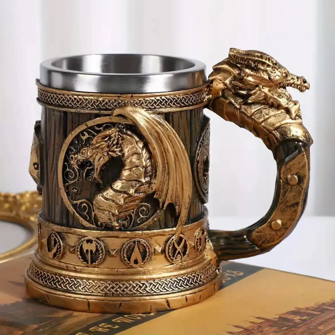 Smaug Beer Glass Resin Stainless Steel Mug Medieval Dragon Beer Steins Tankard Coffee Cup Tea Tumbler Drinkware Pub Bar Decor