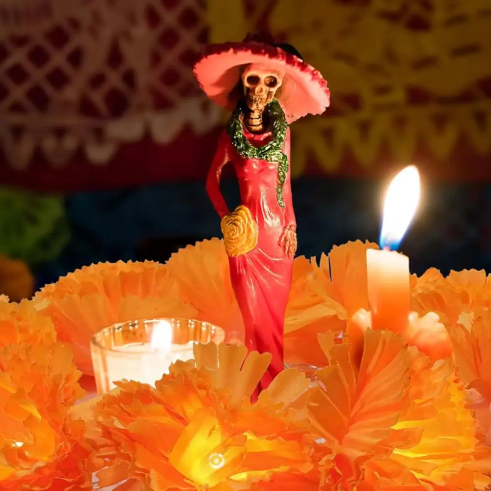 Mexican Style Halloween Marigold Led Lights Creative Orange Artificial Flowers String Lights Warm Light Battery Operated