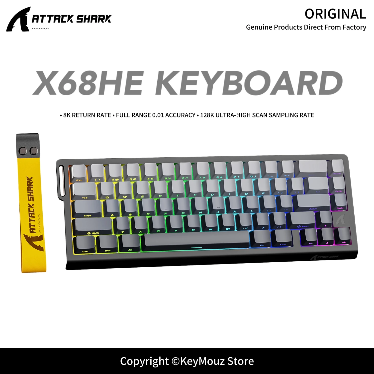 X68HE ATTACK SHARK Esports Magnetic Axis Keyboard 128K Scan Speed 0.01mm RT Accuracy Magnetic Axis HIFI Sound Keyboard