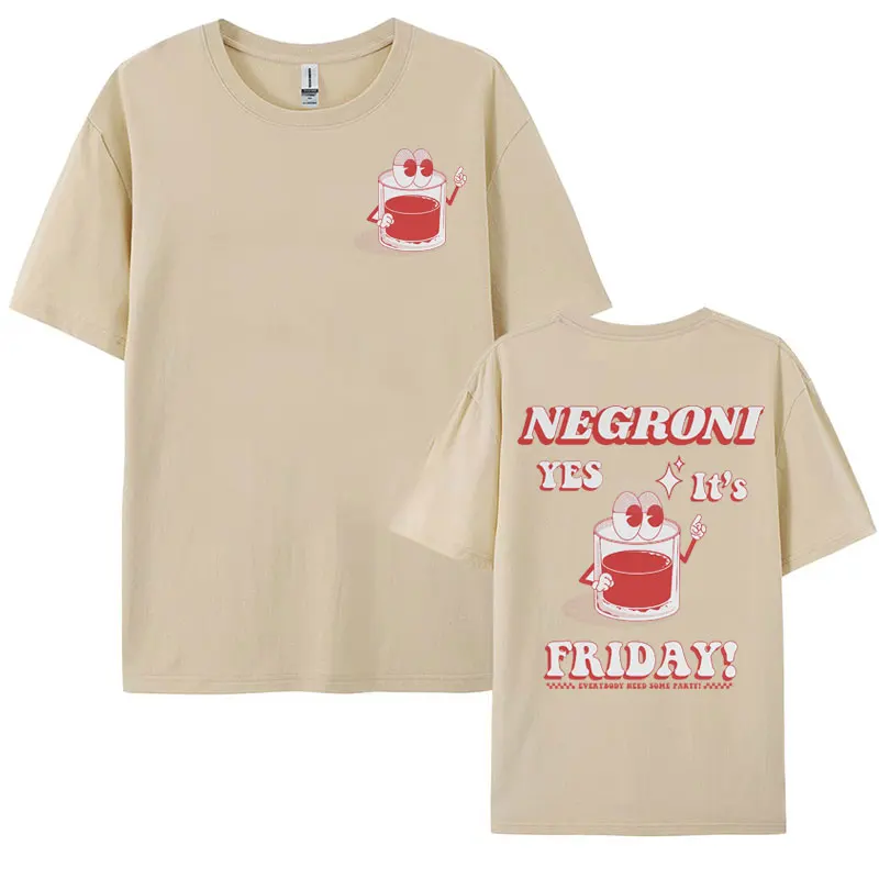 Negroni Cocktail Drink Funny Meme Graphic Tee Shirt Men Women\'s Harajuku Cartoon Aesthetic T-shirt Oversized 100% Cotton T Shirt