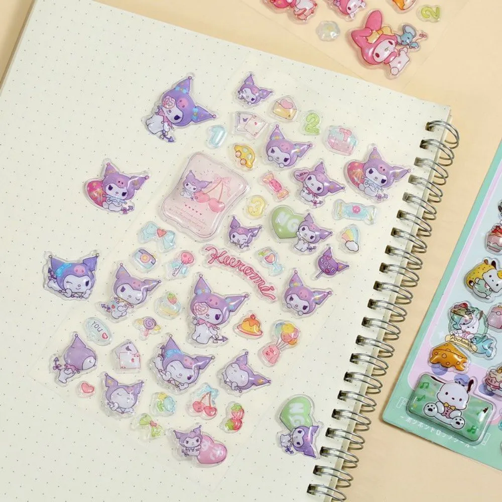 @Hello Kitty 3D Stickers Anime Student Cinnamoroll Melody Cartoon Phone Relief Stickers Stationery Children's Toys Gifts