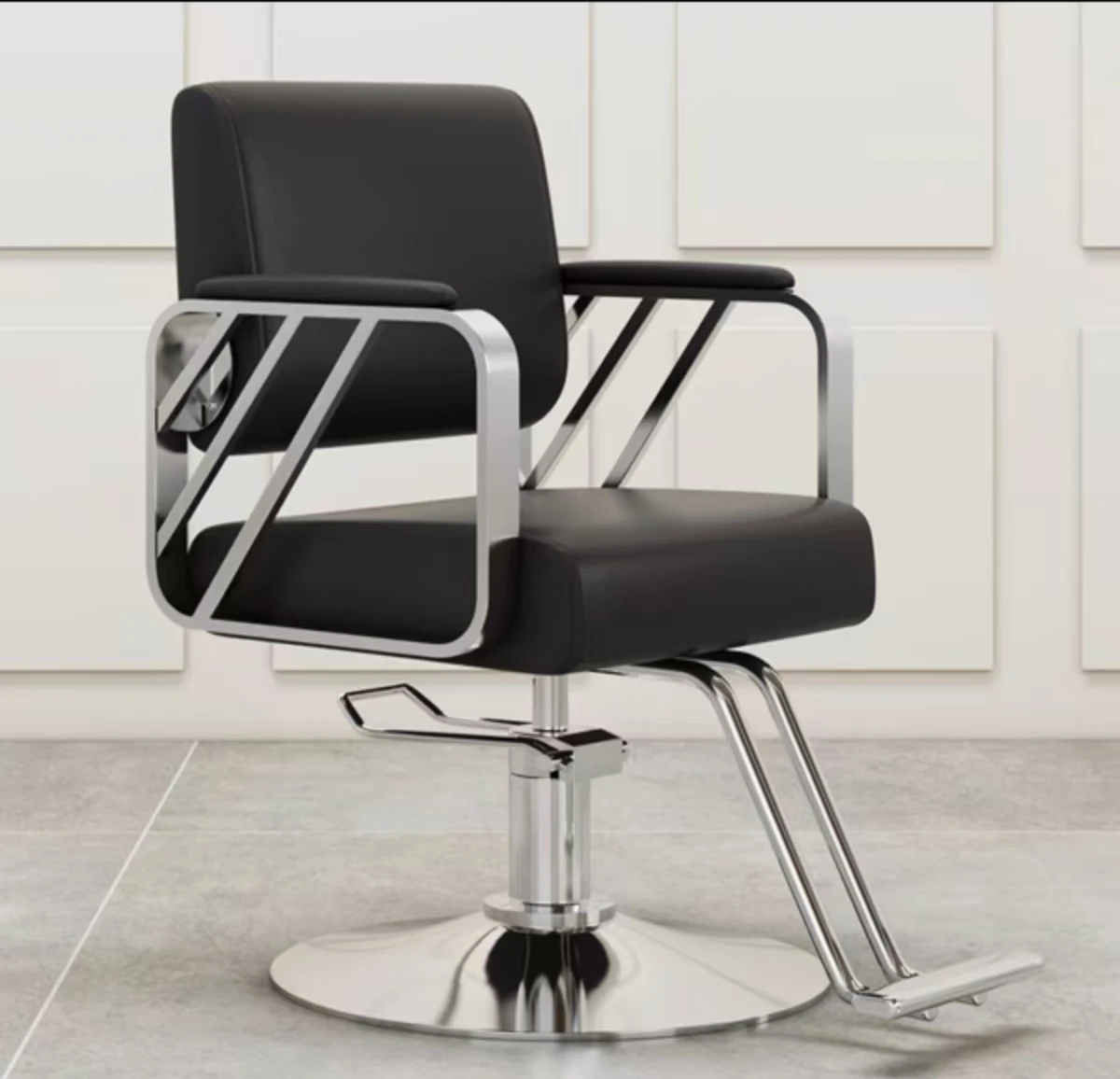 K High-End Black Metal Men's Barber Chair With Rotating And Lift Feature Durable & Ergonomic For Beauty Salons And Barber Shops