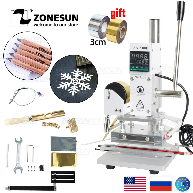 ZONESUN ZS-100B Pencils Hot Foil Stamping Machine Manual Bronzing Machine For Pvc Card Leather Paper Stamping Machine