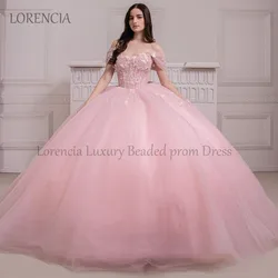 Exquisite Pink Quinceanera Party Dress Bow Off Shoulder Sweet 15 16 Ball Gown Applique Sleeveless 2024 Vestidos De XV Años