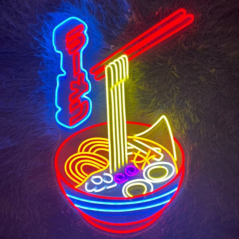 Ramen Japanese Neon Light Sign Custom Business Logo Restaurant Kitchen Wall Decor Neon Signs Ramen Store Hanging LED Neon Lights