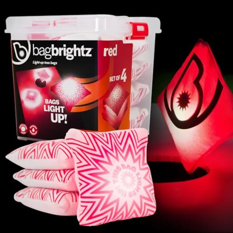 

Bag LED Cornhole Bags 4-Pack - Cornhole Bean Bags That Light Up - Next Level Gameplay Experience! - 6+ Hours of Glow Time - Sol