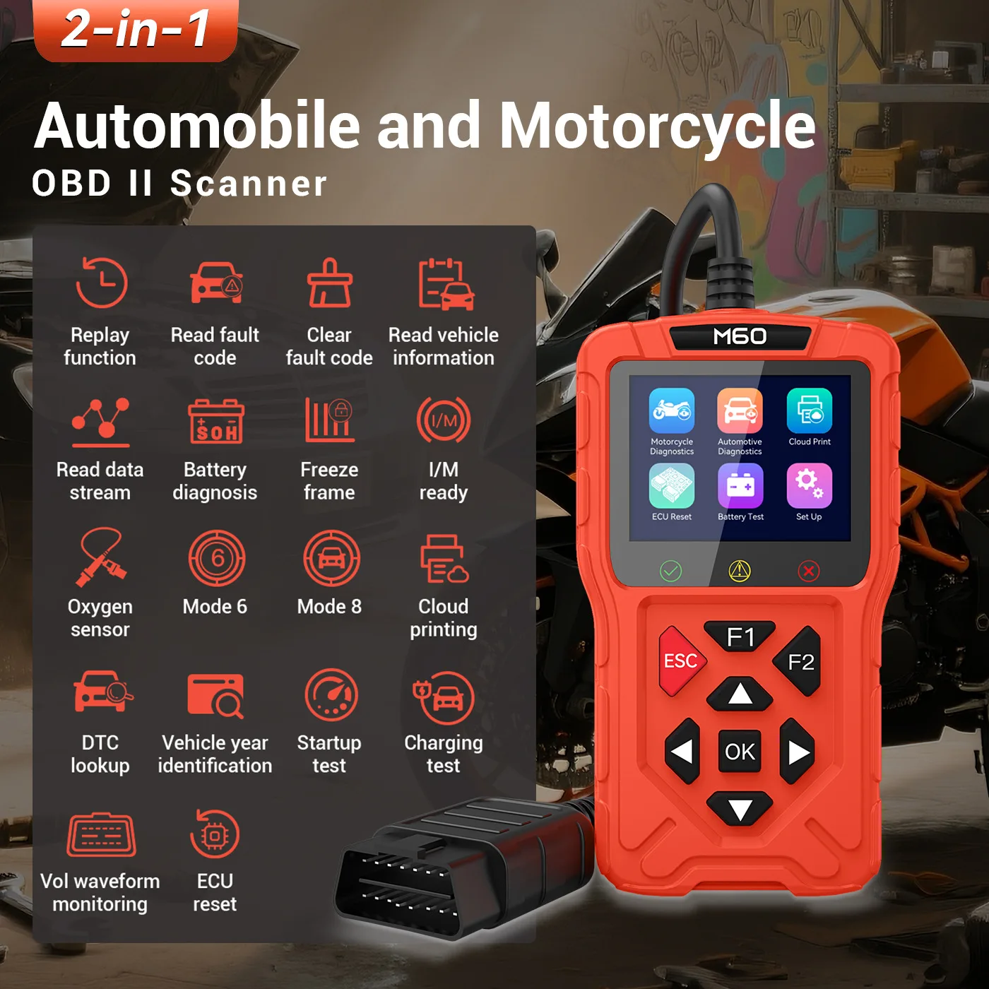 OBD2 Scanner Car Motorcycle Diagnostic Tool ECU Reset Code Reader Auto Fault Diagnosis Scan Tool