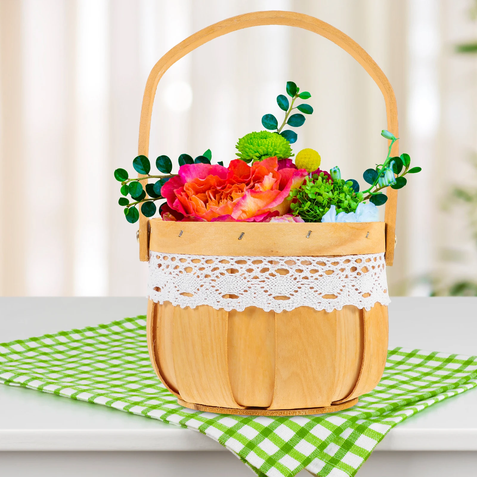 

Braided Pumpkin Basket Hand Woven Flower Decorative Storage Baskets Candy with Handle Cute Handheld Gift Decoration